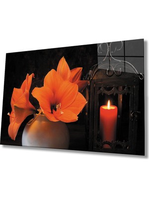 MiraLive  Mum Çiçek Natürmort Cam Tablo