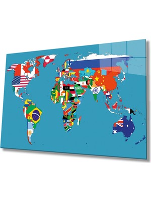 MiraLive  Bayraklar Dünya Haritası  Cam Tablo