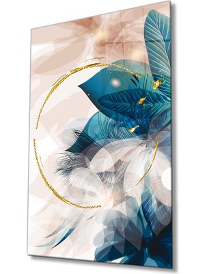 MiraLive  Modern Soyut Altın Çiçek  Cam Tablo, Modern Abstract