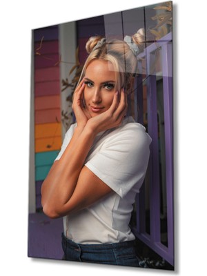 MiraLive  Sarışın Mor Kadın Cam Tablo