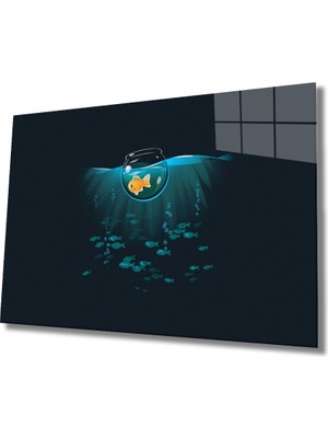MiraLive  Balık Illüstrasyon Cam Tablo Fish Illustration Art