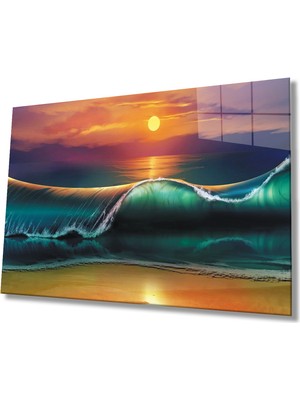 MiraLive  Gün Batımı ve Dalga Cam Tablo   Sunset And Wave Table