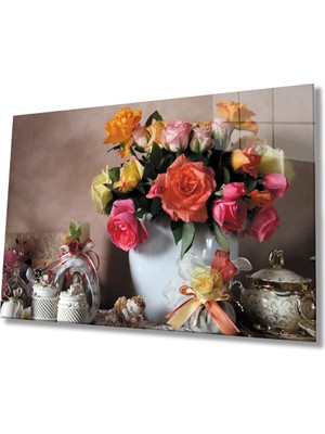 MiraLive   Çiçek Cam Tablo   Colorful Flower Table