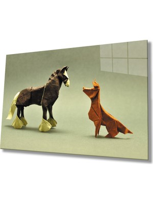 MiraLive  Origami Hayvanlar Cam Tablo