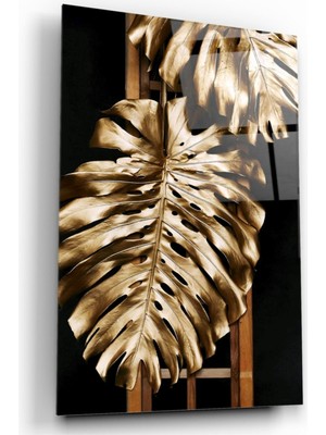 MiraLive  Gold Yapraklar Cam Tablo