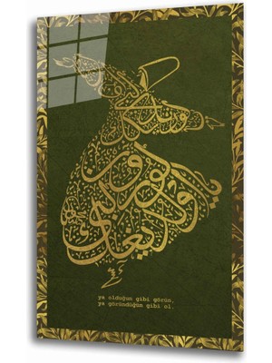 MiraLive  Mevlana Semazen Yeşil Sarı  Cam Tablo