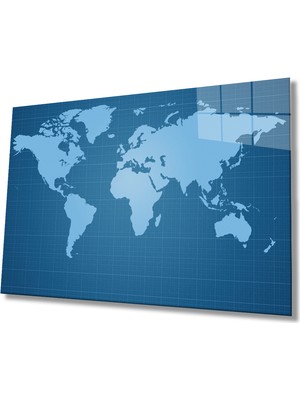 MiraLive  Mavi Dünya Haritası  Cam Tablo