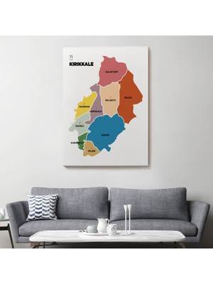 MiraLive Kırıkkale Ili ve Ilçeler Haritası Dekoratif Kanvas Tablo 1392