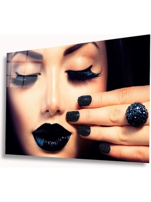 MiraLive  Siyah Makyajlı Kadın Cam Tablo  Black Makeup Girl