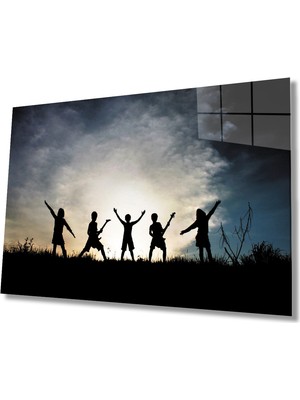 MiraLive  Gün Batımında Çocuklar Cam Tablo   Kids Table At Sunset