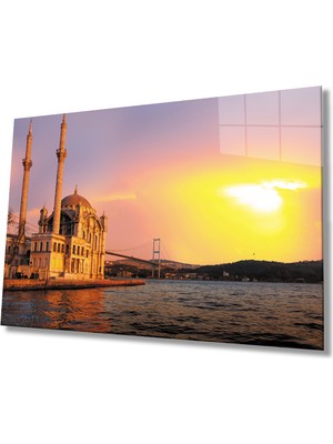 MiraLive    Istanbul Gün Batımı Ortaköy Camii Cam Tablo
