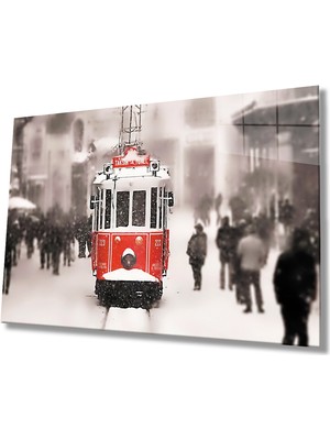 MiraLive    Istanbul Kış Tramvay  Manzaralı Cam Tablo