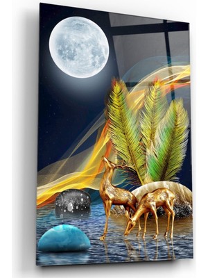 MiraLive  Gold Geyikler Cam Tablo