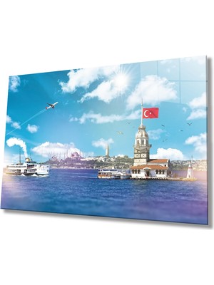  Istanbul Kız Kulesi Türk Bayrağı ve Denizcam Tablo