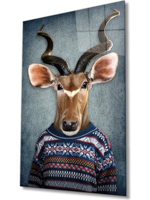 MiraLive Insan Vücutlu Geyik Hayvan Portresi Cam Tablo