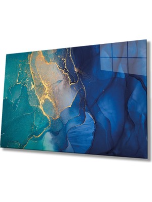 Mavi Renkli Soyut Cam Tablo Ev ve Ofis Duvar Dekoru