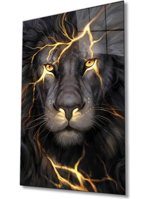 MiraLive Sarı Gözlü Aslan Hayvan Portresi Cam Tablo