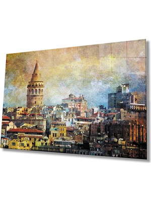 MiraLive   Sulu Boya Istanbul Galata Kulesi  Cam Tablo
