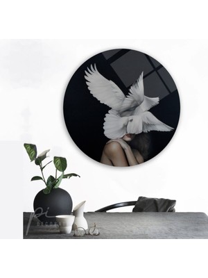 MiraLive Kadın ve Güvercin Yuvarlak Cam Tablo