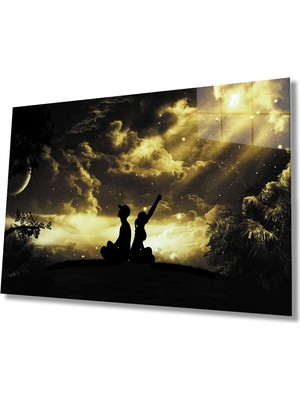 MiraLive  Yıldızlı Gecede Insan Manzarası Cam Tablo