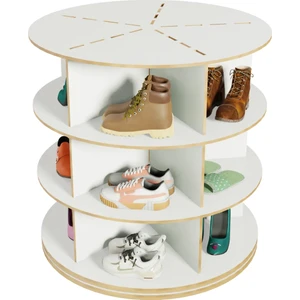 360° Dönen Ayakkabı Rafı, Dönen Ayakkabı Raf Kulesi, Orijinal 3 Katmanlı (Beyaz, Yuvarlak)