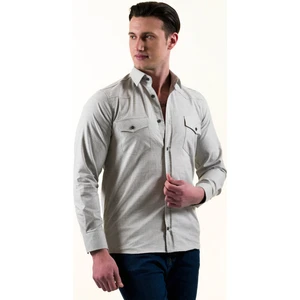 Exve Exclusive Bej Krem Geçişli Doğal Keten Slim Fit Western Gömlek