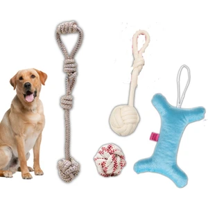 Proud Wave Köpek Diş Ipi Oyuncağı Dörtlü Toplu Çekiştirmeli Halat - Pamuk Ipliği Stres Oyuncağı - Dörtlü Set Dörtlüset-Iki 30 x 30 cm