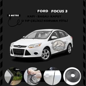 Fruens Ford Focus 3 Oto Araç Kapı Koruma Fitili 5metre Parlak Siyah Renk