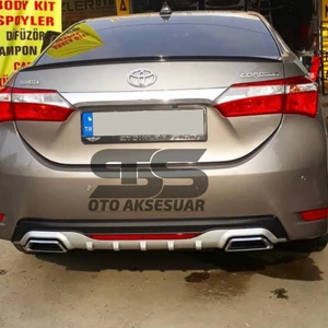 Fruens Toyota Corolla 2013-2018 Difüzör Arka Tampon Eki 2 Egzoz Çıkışlı Gri Reflektörlü