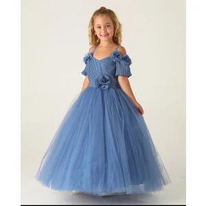 Lisa Kids 2-10 Yaş Plise Çiçekli Abiye Gelinlik