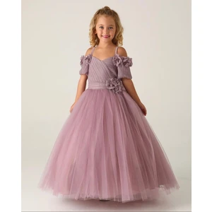 Lisa Kids 2-10 Yaş Plise Çiçekli Abiye Gelinlik