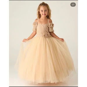 Lisa Kids 2-10 Yaş Plise Çiçekli Abiye Gelinlik