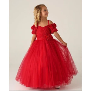 Lisa Kids 2-10 Yaş Plise Çiçekli Abiye Gelinlik
