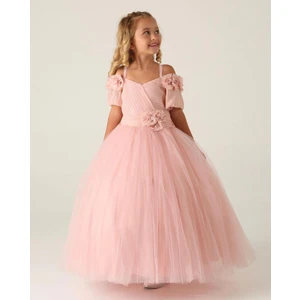 Lisa Kids 2-10 Yaş Plise Çiçekli Abiye Gelinlik