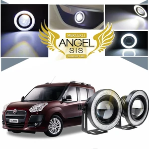 Fiat Doblo D3 Uyumlu, Universal Mercekli LED Angel Sis Farı, 76MM Beyaz Renk
