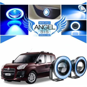 Fiat Doblo D3 Uyumlu, Universal Mercekli LED Angel Sis Farı, 76MM Buz Mavi Renk