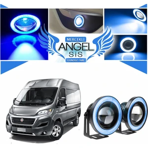 Fiat Ducato Uyumlu, Universal Mercekli LED Angel Sis Farı, 76MM Buz Mavi Renk
