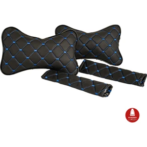 Her Araca Uyumlu Oto Yastık - Emniyet Kemer Pedi Seti ( Siyah-Mavi )