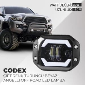 Codex Angellı 30W Çift Renk Turuncu Beyaz Gömme Montaj Off Road led lamba