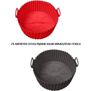 Holly Home 2 Parça Pratik Silikon Airfryer Pişirme Kağıdı Siyah/kırmızı Yonca Fırın Mikrodalga Kalıbı Hh