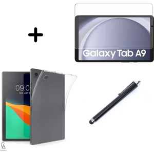 Samsung Galaxy Tab A9 SM-X110 Uyumlu Şeffaf Silikon Tablet Kılıfı Ekran Koruyucu ve Kalem Seti