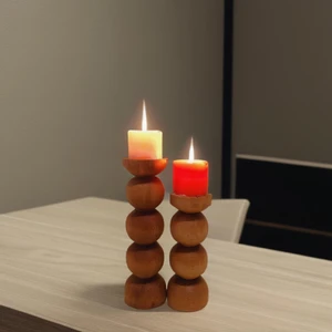 Adatepe Ahşap 2 Li Natural El Yapımı Şamdan Vernikli