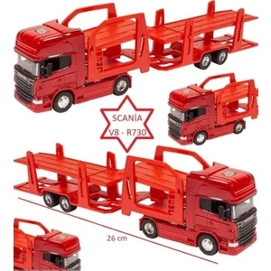Welly Scania V8 R730 1:64 Ölçek Metal Kafalı Iki Katlı Araç Taşıyıcı Tır