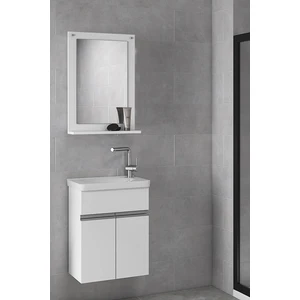 Alfa Banyo Miniço-Beyaz Ebeveyn 45 cm x 28 cm Aynalı Lüx Lavabolu Banyo Dolabı- 1. Sınıf Mdf-Beyaz