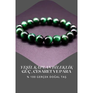 Sertifikalı   Yeşil Kaplan Gözü Doğal Taş Bileklik 8 mm ( Güç ,cesaret ve Para )