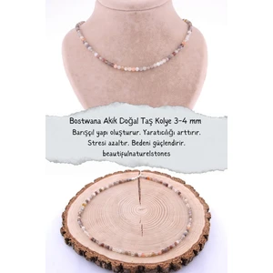 Sertifikalı   Bostwana Akik Doğal Taş Kolye 3-4 mm
