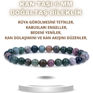 Sertifikalı   Kan Taşı Doğal Taş Bileklik 6 mm ( Zarif, Ince ) ( Sezgileri Kuvvetlendirir, )