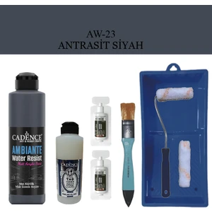 Fayans Tezgah B - Ambiente Islak Zemin Aw - 23 Antrasit Siyah 250 ml Katalizör 20 gr Taş Vernik 120  Saten Rulo Set