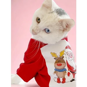 Santa And Friend Rudolph Kedi Tişörtü Yılbaşı Noel Christmas Kedi Elbisesi