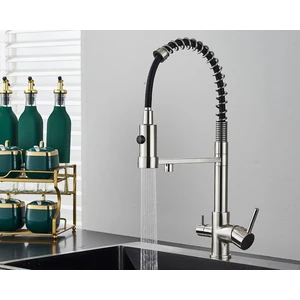 Mutfak Evye Bataryası Dual Flow Su Arıtma Çıkışlı Spiralli Fiskiyeli Mat Krom